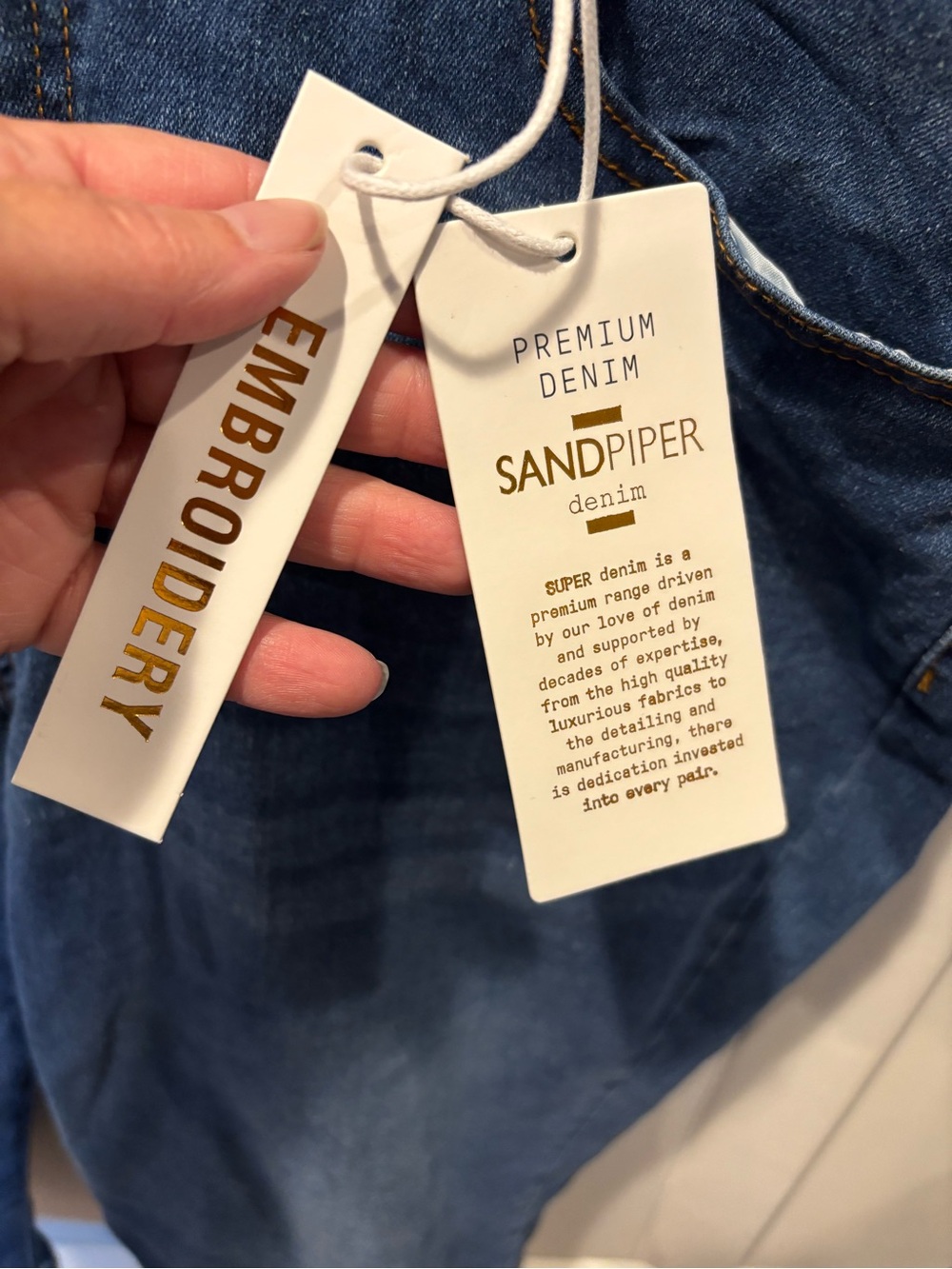 Sandpiper Women's Cropped Embroidered Cuff Jeans - Blue - Picture 3 of 6